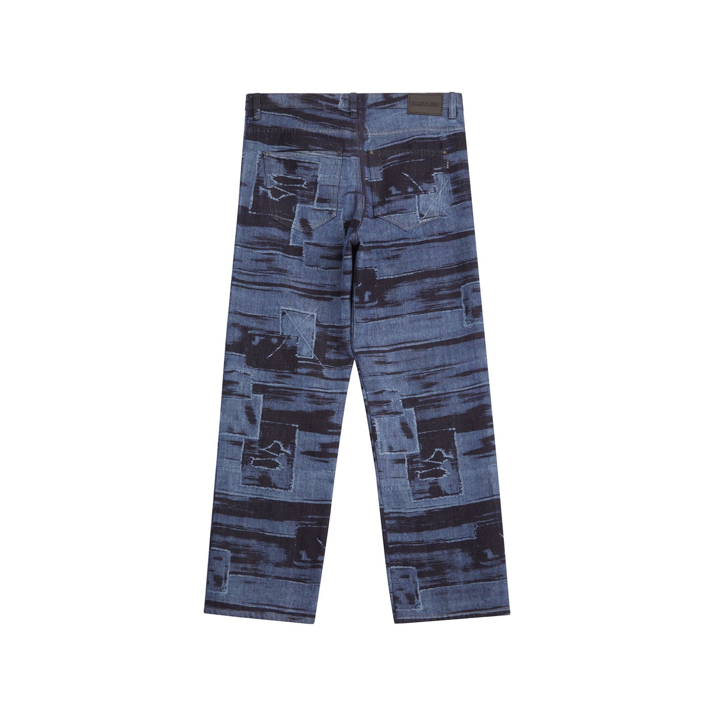 5 POCKET LASER PRINTED PATCHED PANTS