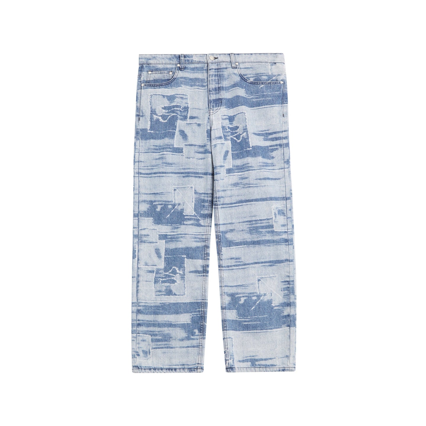 5 POCKET LASER PRINTED PATCHED PANTS