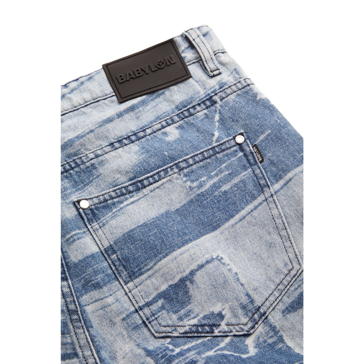 5 POCKET LASER PRINTED PATCHED PANTS